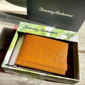Tommy Bahama Embossed Leather Bifold Wallet ✨ Tan | leather logo India